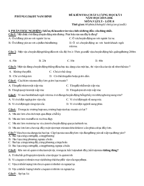 Đề kiểm tra chất lượng học kỳ I năm học 2015-2016 môn Vật lý - Lớp 8